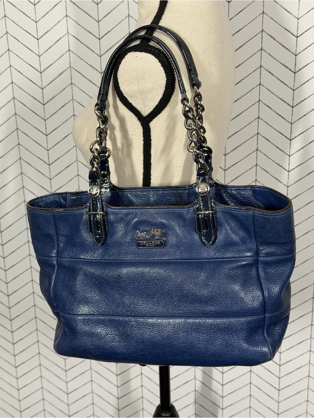 Coach Madison Tribeca Blue Pebble Leather Tote Carryall Whimsigoth Y2K 14111